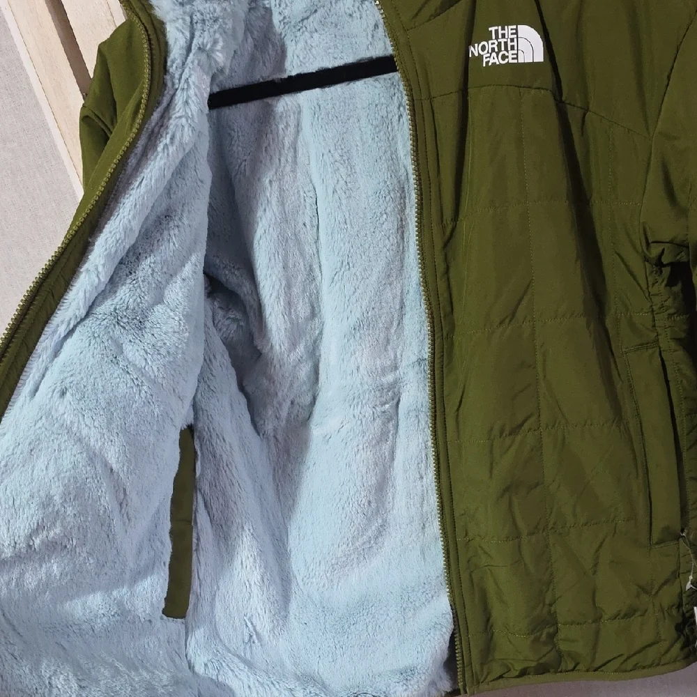 The North Face Girls Reversible Mossbud Swirl Jacket‎ Olive Green Blue M 10/12